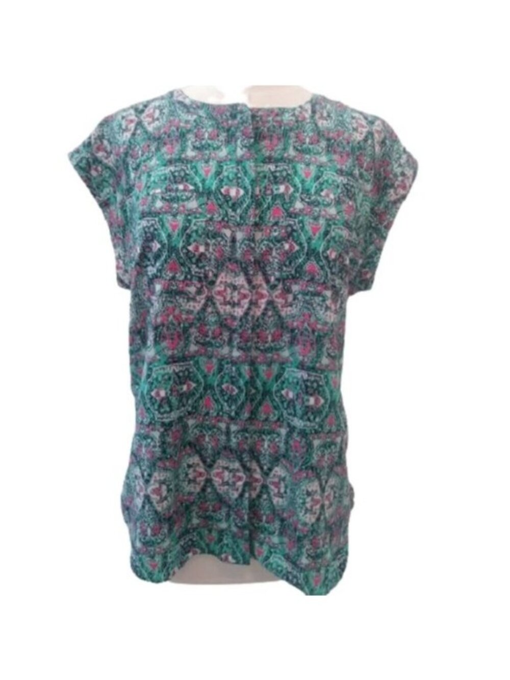 Van Heusen Career Shell Top Blouse, Green/Pink, Size  Medium